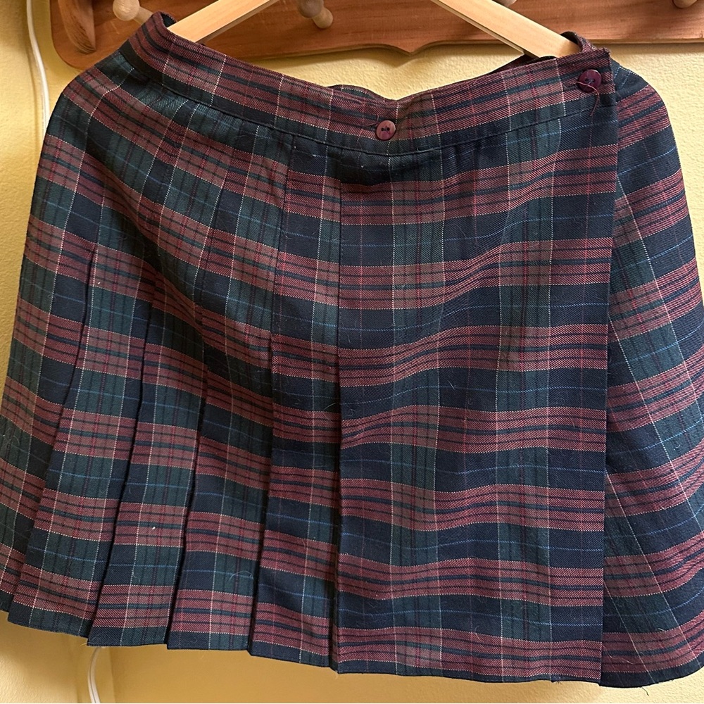Plaid Pleated Skirt - Navy & Burgundy
